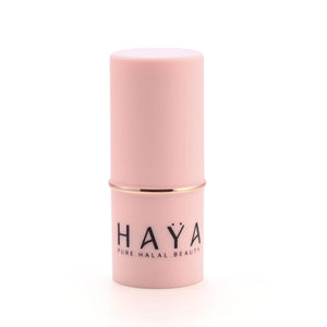 Blush Stick with gold cap on a white background, featuring the brand 'HAYA'.