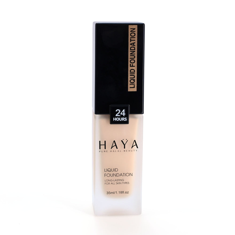 Haya liquid foundation bottle on a white background